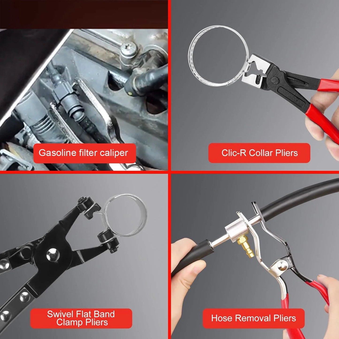 🔧 4-Piece Hose Clamp Pliers Set – Professional Automotive Repair Tools