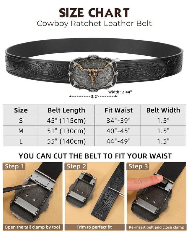 Adjustable Ratchet Western Belt (With Western Buckle)