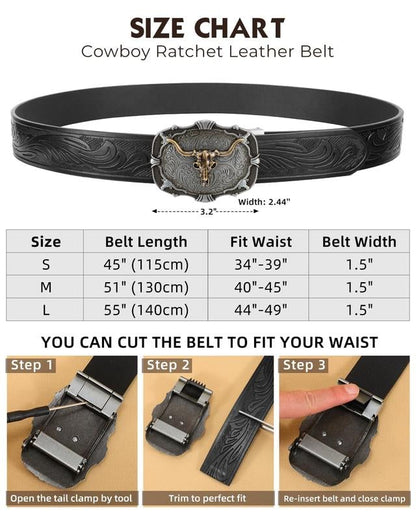 Adjustable Ratchet Western Belt (With Western Buckle)