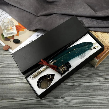 Last Day 49% OFF 🔥Handcrafted Goose Quill Calligraphy Pen Set with Vintage Display Stand