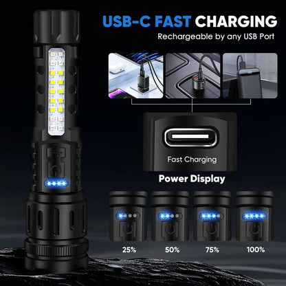 LED Rechargeable Tactical Laser Flashlight High Lumens🔦