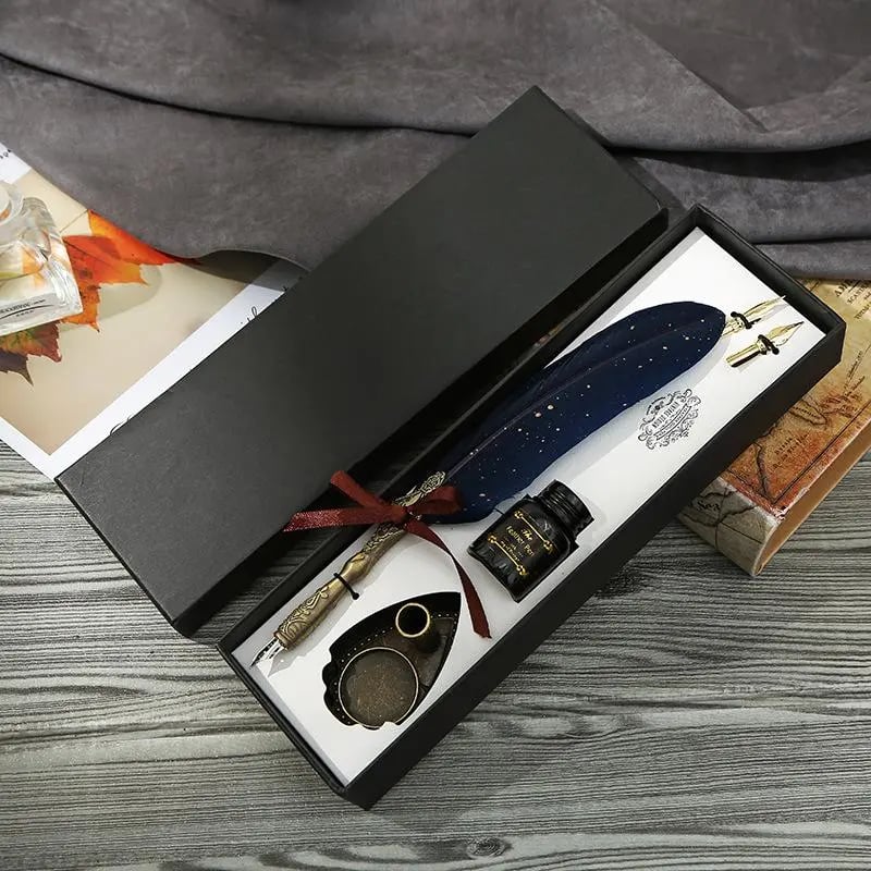 Last Day 49% OFF 🔥Handcrafted Goose Quill Calligraphy Pen Set with Vintage Display Stand