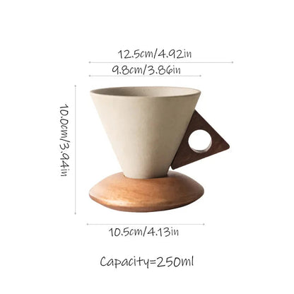 🔥Last Day 49% OFF – Vintage Cone Porcelain Coffee Cup with Wooden Base☕