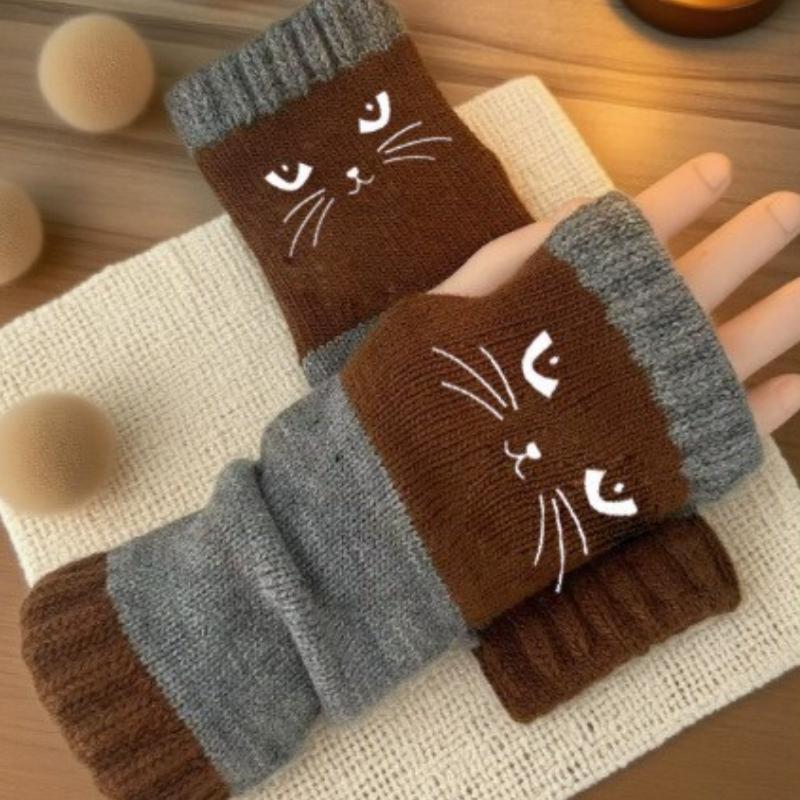Last Day 49% OFF🔥 Stay Warm & Stay Cute — Cat Embroidery Fingerless Gloves 😺🧤