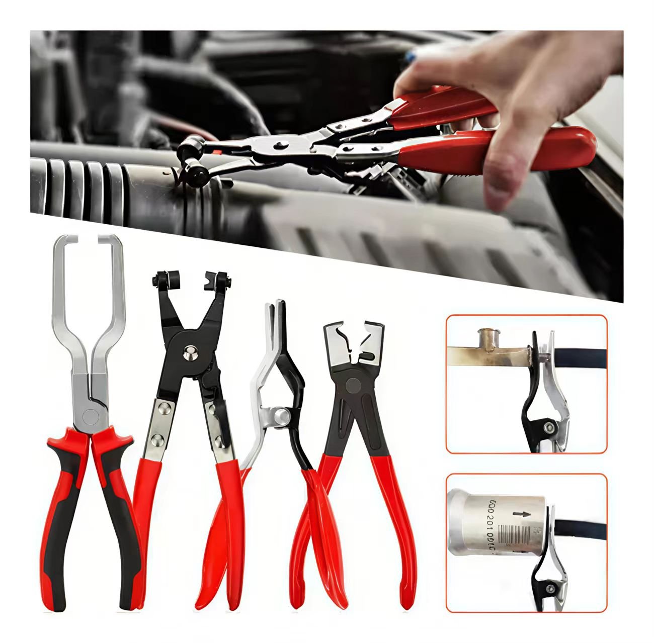 🔧 4-Piece Hose Clamp Pliers Set – Professional Automotive Repair Tools