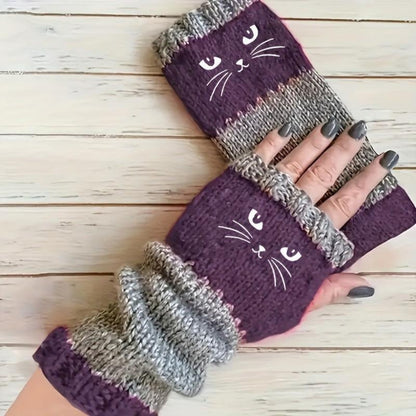 Last Day 49% OFF🔥 Stay Warm & Stay Cute — Cat Embroidery Fingerless Gloves 😺🧤