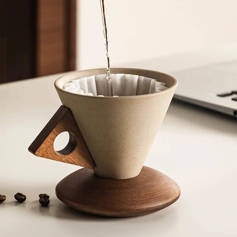 🔥Last Day 49% OFF – Vintage Cone Porcelain Coffee Cup with Wooden Base☕
