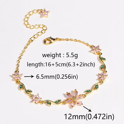 Last Day 49% OFF🔥 Pink Crystal Cherry Blossom Flower Chain Bracelet🌸📿