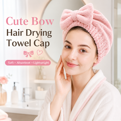 Cute Bow Hair Drying Towel Cap – Soft, Absorbent & Lightweight 🎀