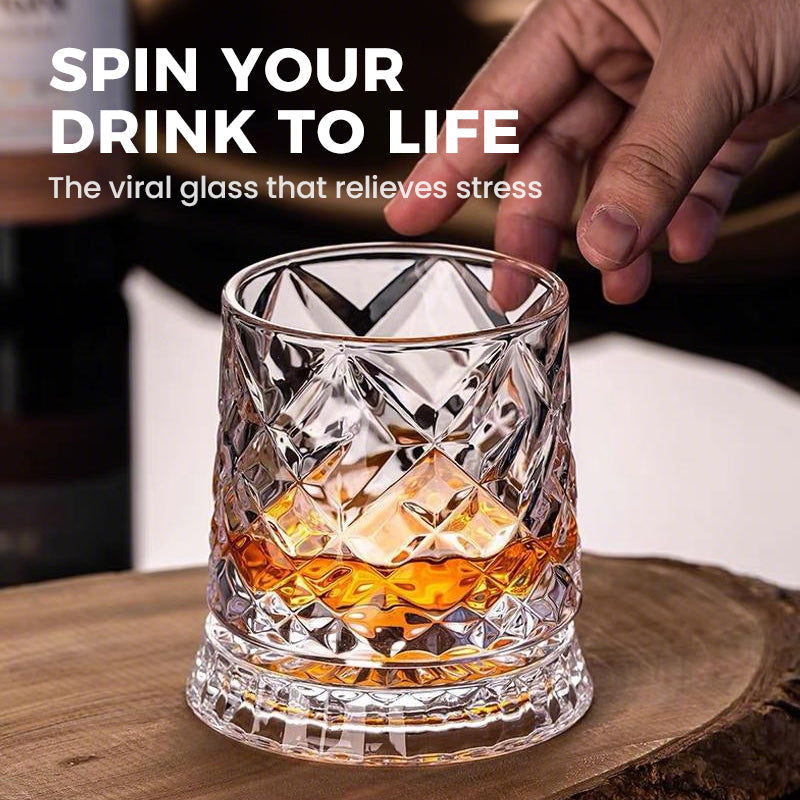 ✨ 360° Rotating Textured Glass Tumbler – Spin, Shine & Enjoy Every Drink