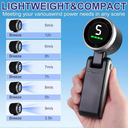 ❄️ Turbo Portable Fan – 5 Speeds, Rechargeable & Travel-Ready