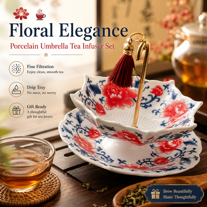 ☂️ Porcelain Umbrella Tea Infuser Set – Brew Loose Tea Beautifully