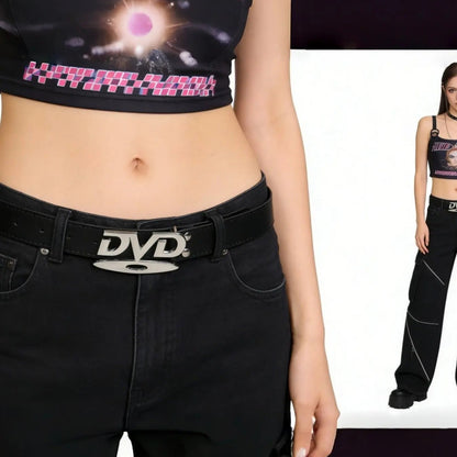 Retro DVD Buckle Belt 💿 — Y2K Streetwear Essential for Instant Style Upgrade