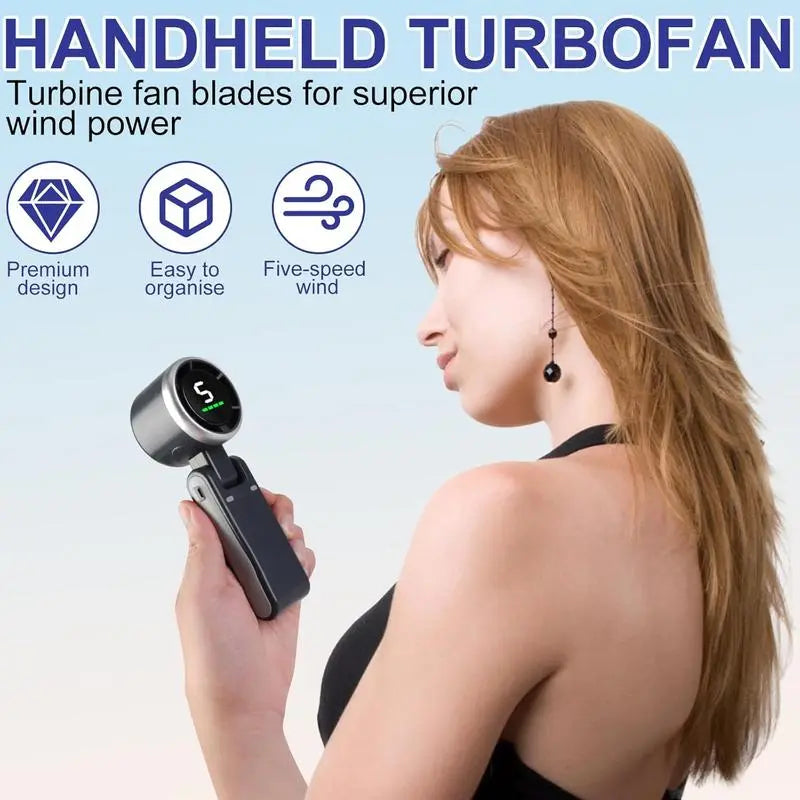 ❄️ Turbo Portable Fan – 5 Speeds, Rechargeable & Travel-Ready