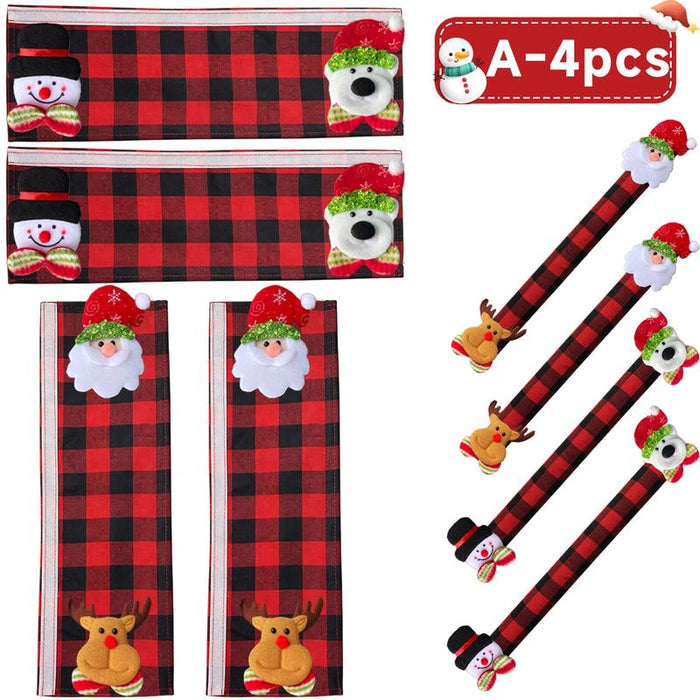 Style A four-piece Christmas refrigerator handle cover set
