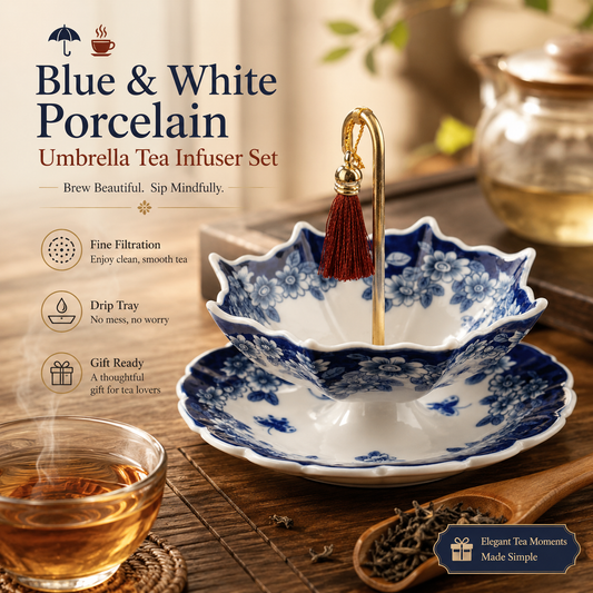 ☂️ Porcelain Umbrella Tea Infuser Set – Brew Loose Tea Beautifully