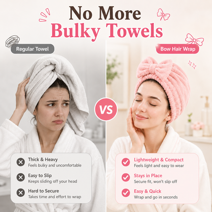 Cute Bow Hair Drying Towel Cap – Soft, Absorbent & Lightweight 🎀