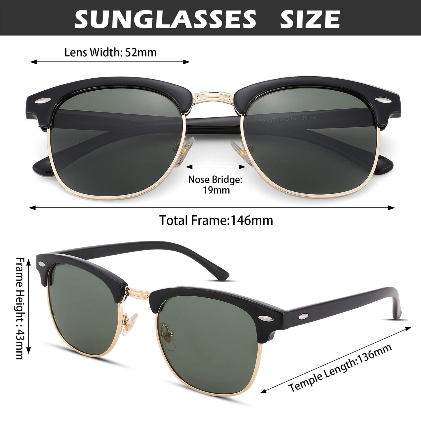 Polarized rimless sunglasses with UV 400 protection