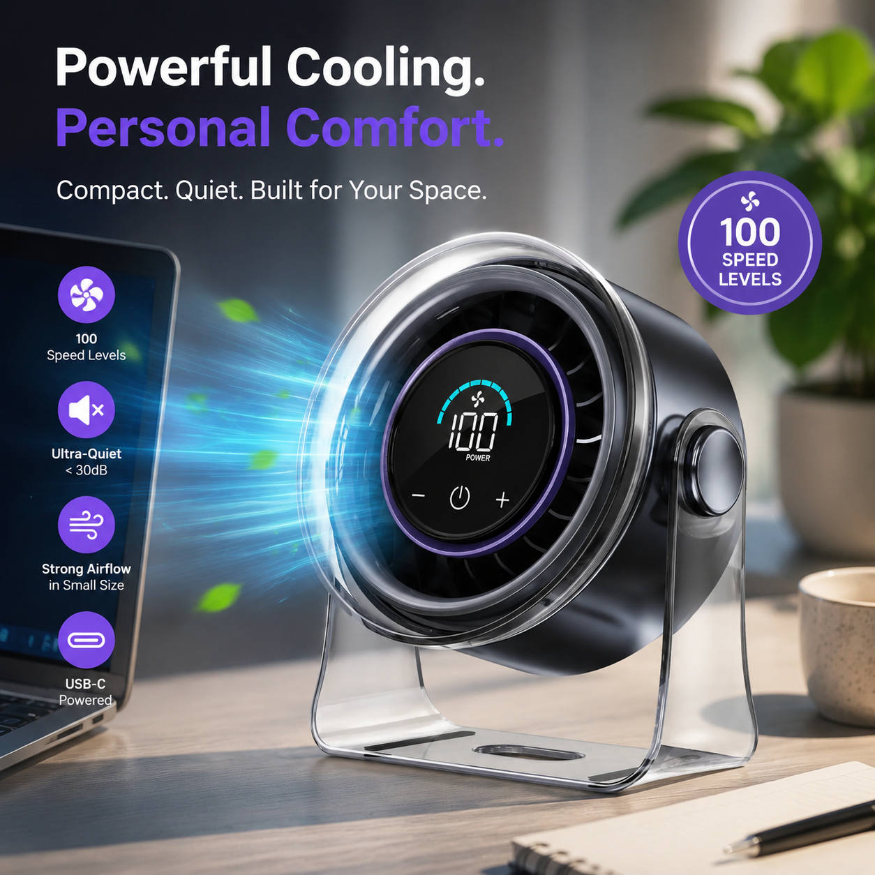 Powerful Cooling Desktop Fan with LED Display — Perfect for Home & Office 🌬️