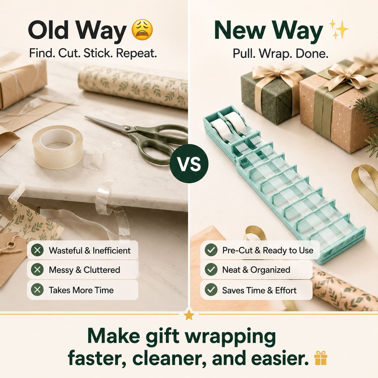 🎁 Desktop Tape Dispenser – Prep 18 Strips for Faster Wrapping