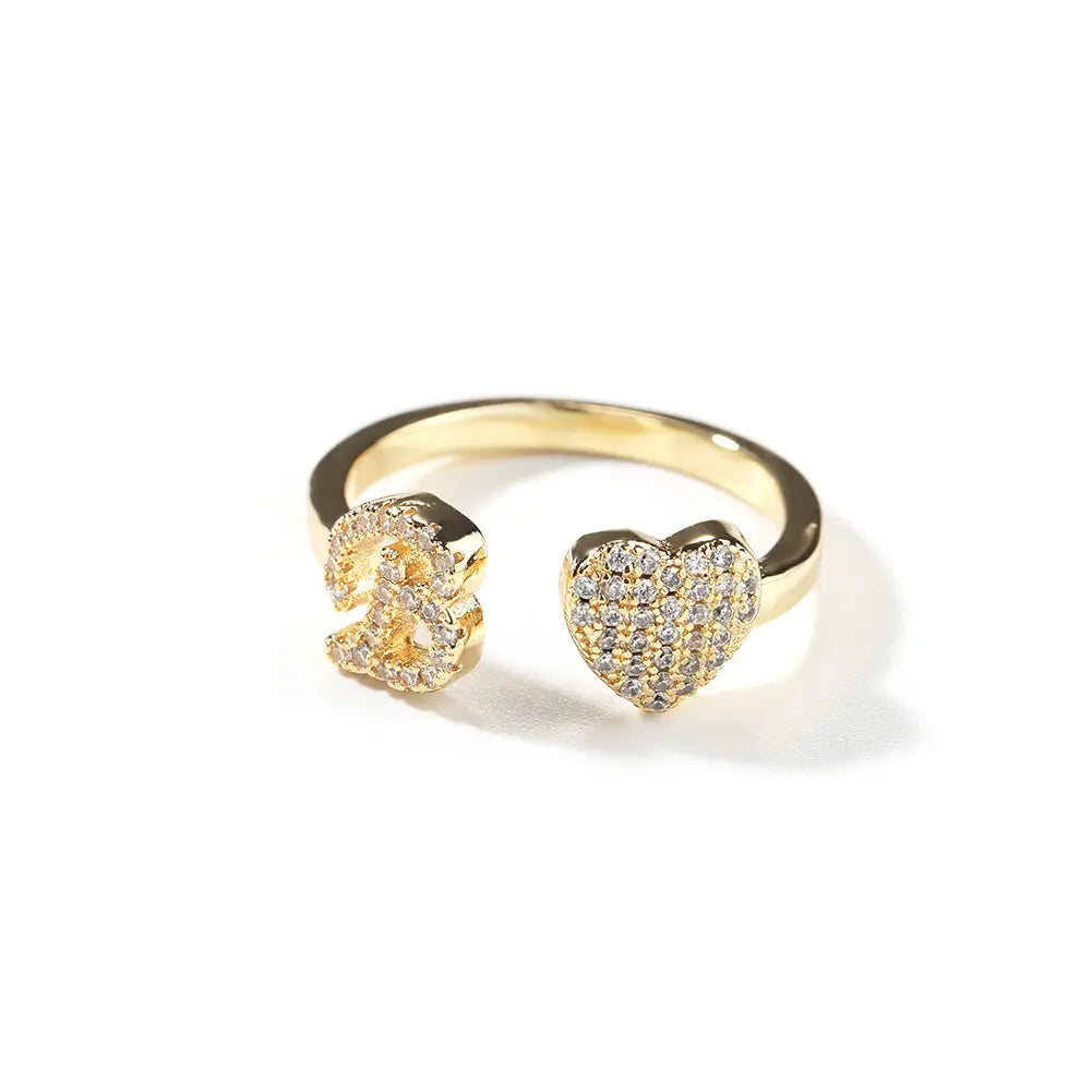 💖 Last Day 49% OFF – Initial Heart Ring for Women ✨ 14K Gold Plated Adjustable Letter Ring