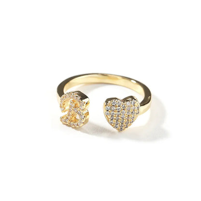 💖 Last Day 49% OFF – Initial Heart Ring for Women ✨ 14K Gold Plated Adjustable Letter Ring