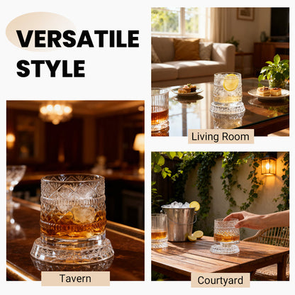 ✨ 360° Rotating Textured Glass Tumbler – Spin, Shine & Enjoy Every Drink