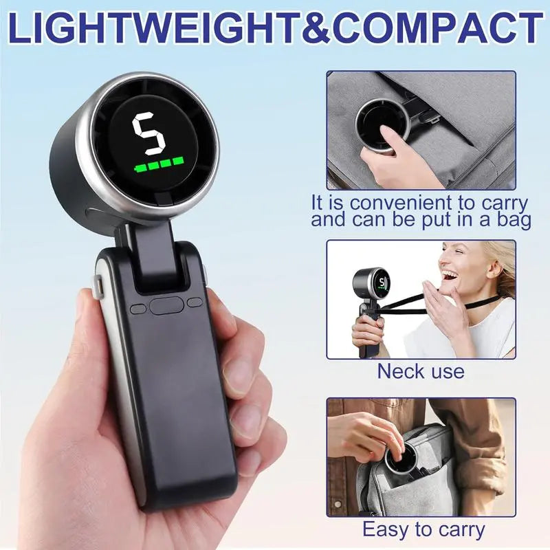 ❄️ Turbo Portable Fan – 5 Speeds, Rechargeable & Travel-Ready