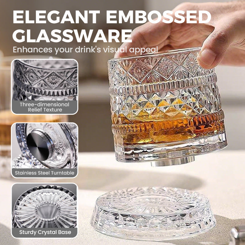 ✨ 360° Rotating Textured Glass Tumbler – Spin, Shine & Enjoy Every Drink