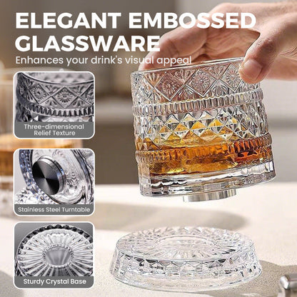 ✨ 360° Rotating Textured Glass Tumbler – Spin, Shine & Enjoy Every Drink