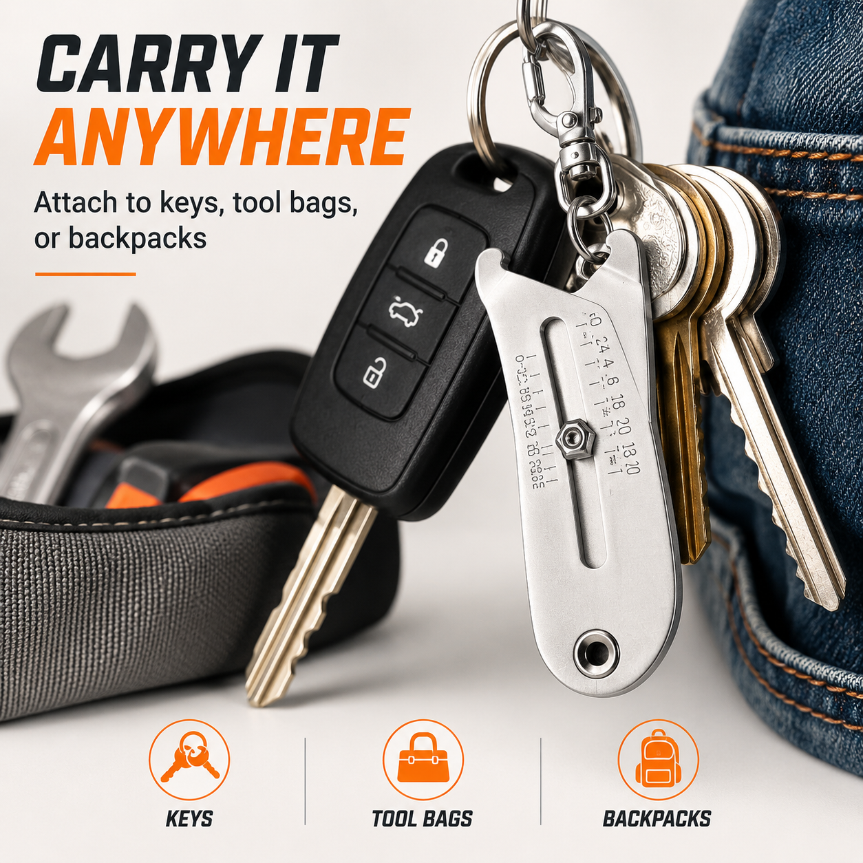🔩 Precision Thread Dimension Gauge Keychain for Bolt & Nut Sizing