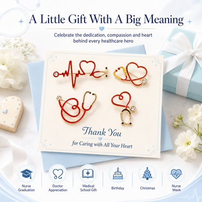 🩺 4-Piece Medical Stethoscope Brooch Pin Set – A Meaningful Gift for Healthcare Heroes ❤️