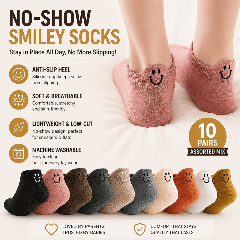 ✨ Non-Slip Smiley Tab Socks – Stay-Put Comfort & Cute Style!