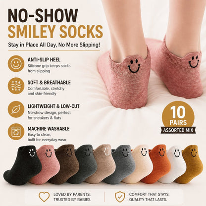 ✨ Non-Slip Smiley Tab Socks – Stay-Put Comfort & Cute Style!