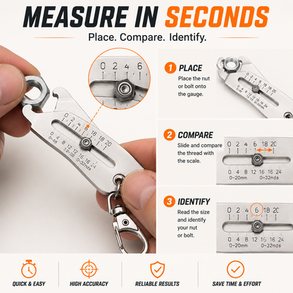 🔩 Precision Thread Dimension Gauge Keychain for Bolt & Nut Sizing