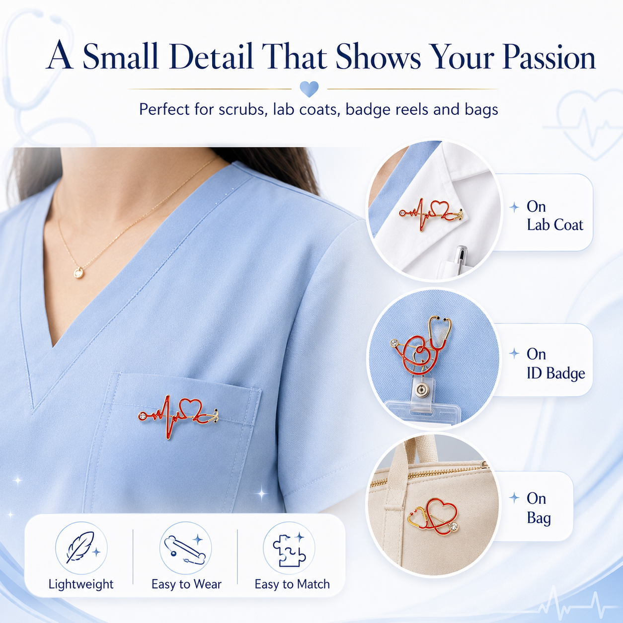 🩺 4-Piece Medical Stethoscope Brooch Pin Set – A Meaningful Gift for Healthcare Heroes ❤️