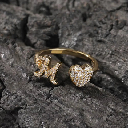 💖 Last Day 49% OFF – Initial Heart Ring for Women ✨ 14K Gold Plated Adjustable Letter Ring