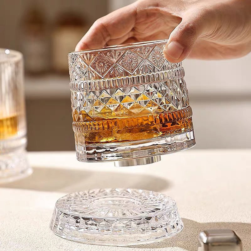 ✨ 360° Rotating Textured Glass Tumbler – Spin, Shine & Enjoy Every Drink