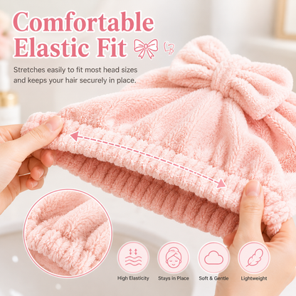 Cute Bow Hair Drying Towel Cap – Soft, Absorbent & Lightweight 🎀