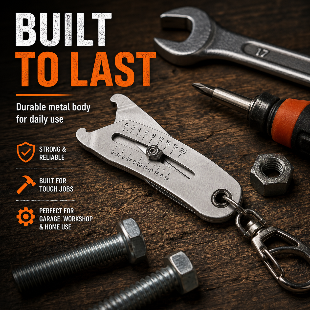 🔩 Precision Thread Dimension Gauge Keychain for Bolt & Nut Sizing