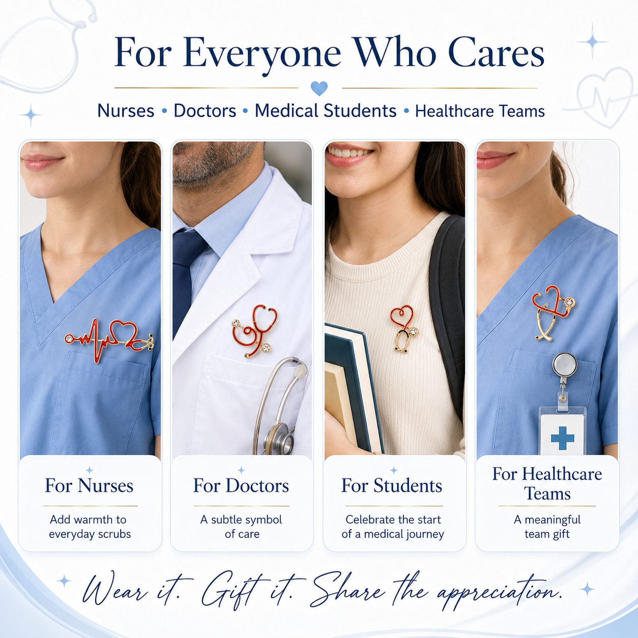 🩺 4-Piece Medical Stethoscope Brooch Pin Set – A Meaningful Gift for Healthcare Heroes ❤️
