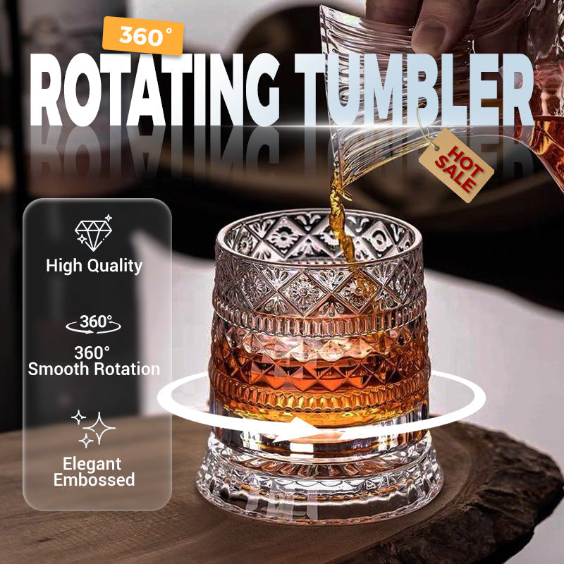✨ 360° Rotating Textured Glass Tumbler – Spin, Shine & Enjoy Every Drink