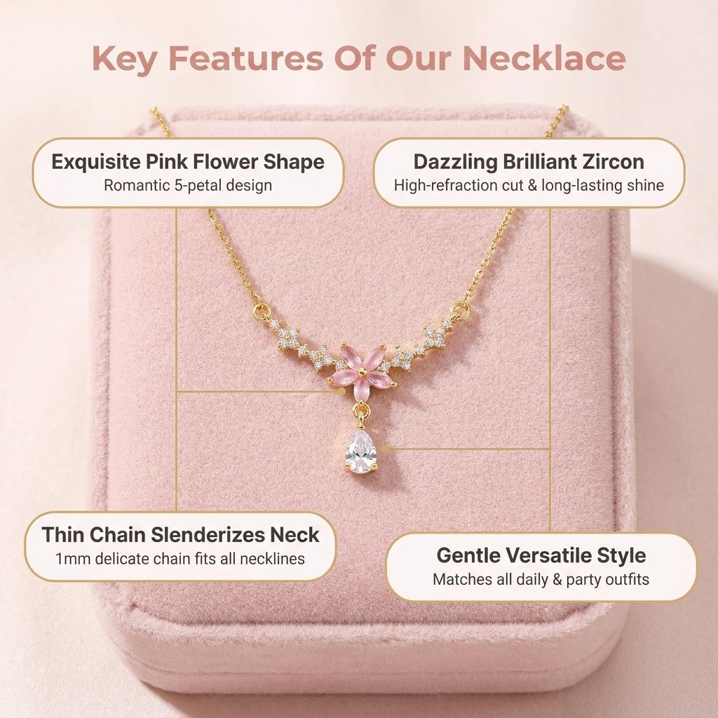 Soft Sparkle Floral Collarbone Necklace – Elegant Titanium Steel Jewelry for Everyday Outfits ✨