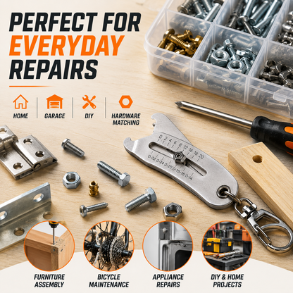 🔩 Precision Thread Dimension Gauge Keychain for Bolt & Nut Sizing