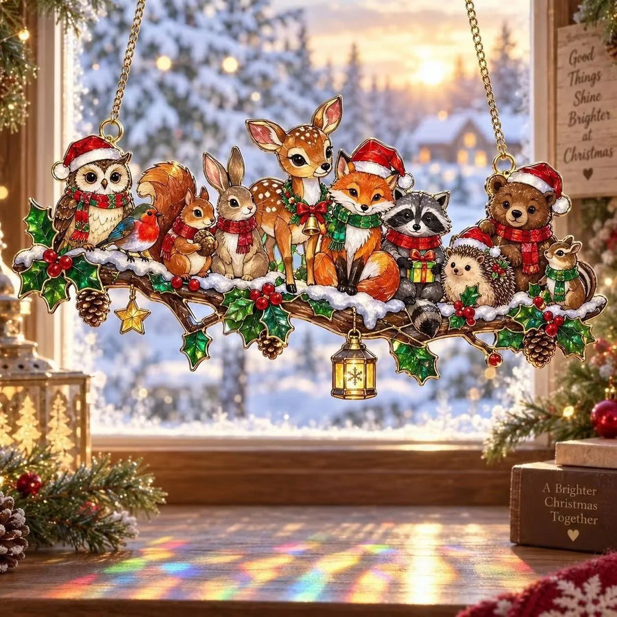 Woodland Christmas animal window hanging