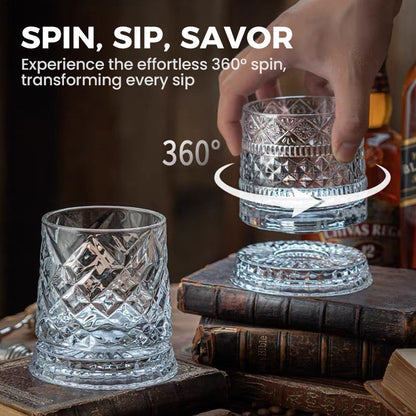 ✨ 360° Rotating Textured Glass Tumbler – Spin, Shine & Enjoy Every Drink
