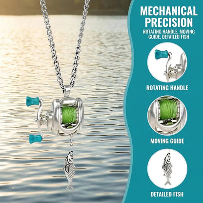 🎣 Real Working Fishing Reel Necklace — A Meaningful Gift for Fishing Lovers