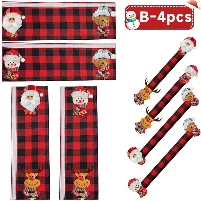 Style B four-piece Christmas refrigerator handle cover set