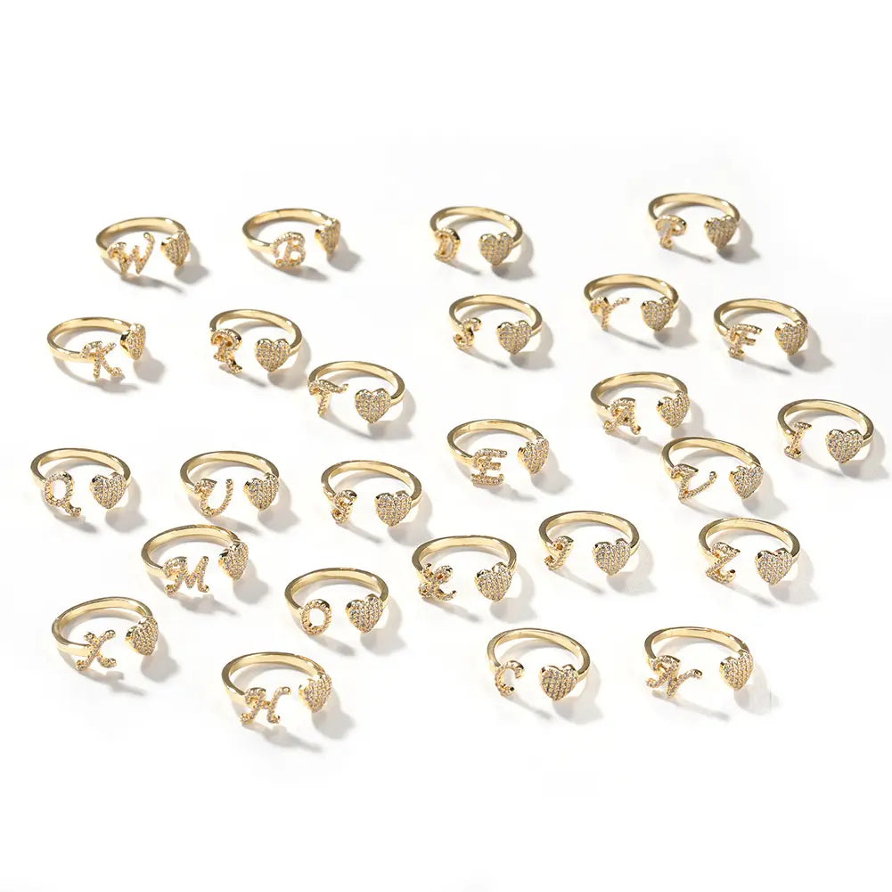 💖 Last Day 49% OFF – Initial Heart Ring for Women ✨ 14K Gold Plated Adjustable Letter Ring