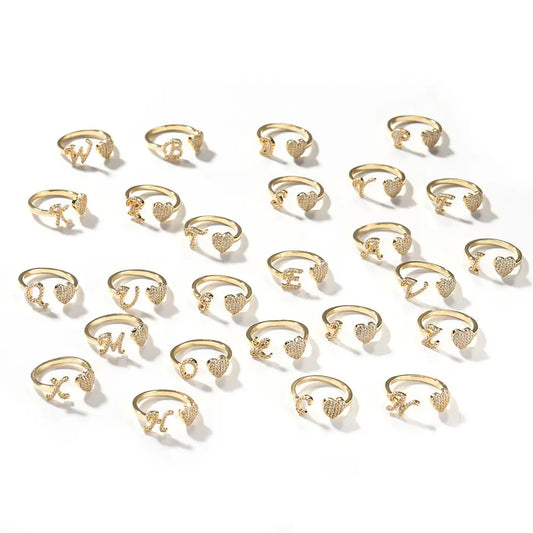 💖 Last Day 49% OFF – Initial Heart Ring for Women ✨ 14K Gold Plated Adjustable Letter Ring